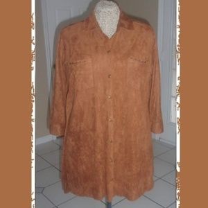 Caramel Micro-Suede Long Shirttail-Hem Big Shirt